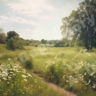A beautiful open vale with wildflowers on a sunny day,
