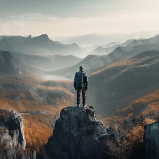 A person standing on a mountain top