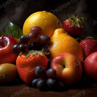 Fruit in a pile on a table