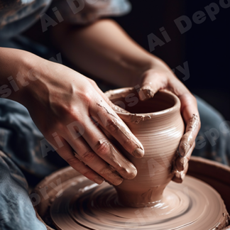Hands on pottery wheel stock image