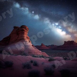 Milkyway visible in the night sky over southern utah rocky landscape