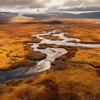 Tundra landscape aerial view