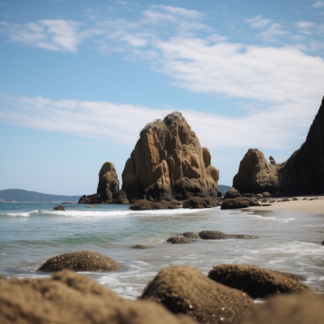 Beach with large rocky cliffs