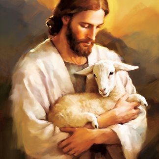 Jesus holding a lamb painting