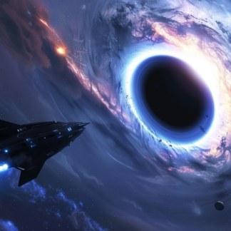 space ship approaching black hole