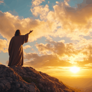 Christ standing on a mountain top